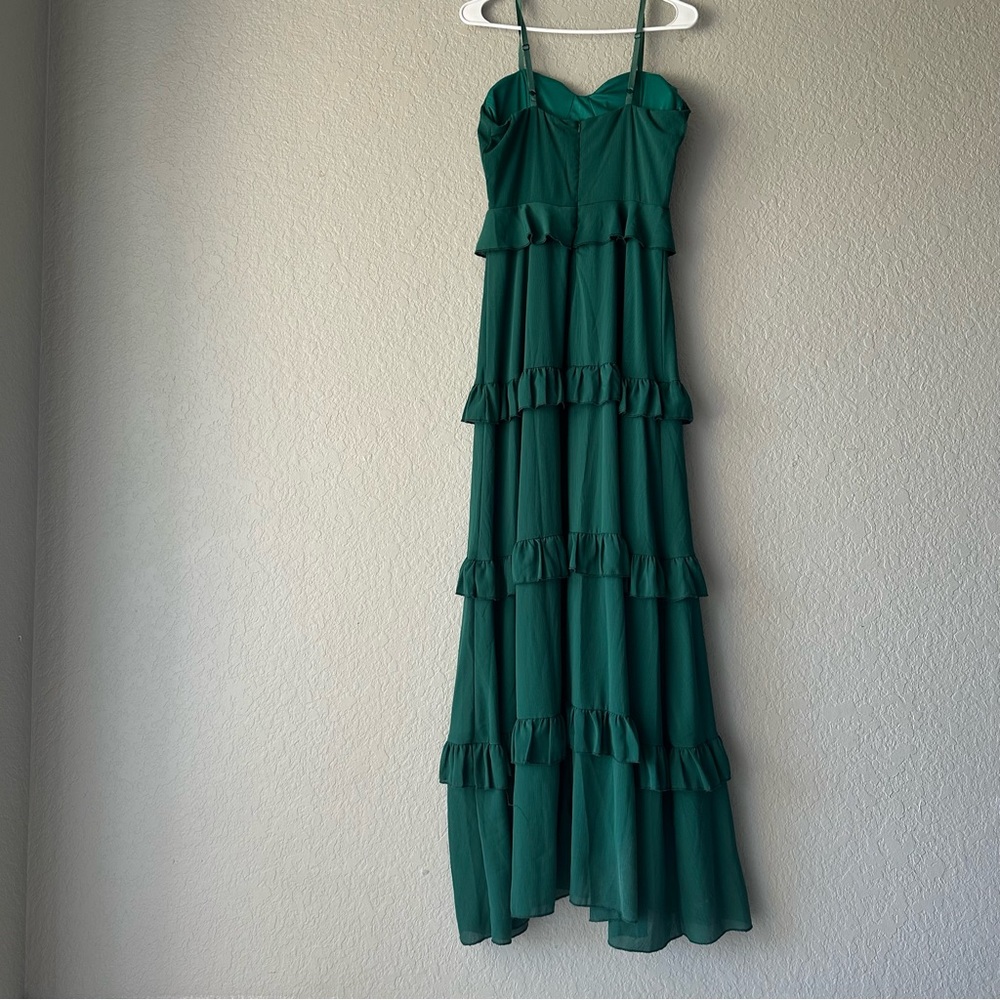 Emerald Green Dress. Vintage. Layered detail wi th adjustable straps and zipper - Picture 3 of 6